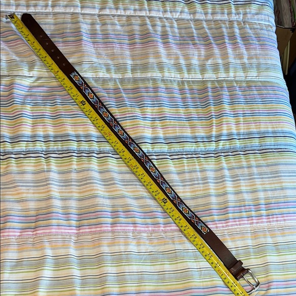 Brown Leather Geometric‎ Southwestern Beaded  Belt M - Picture 4 of 11